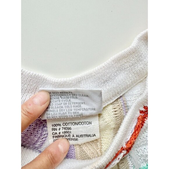 Vintage 90's COOGI White Pastel Easter Egg Cotton Knit Sweater, Size S - Picture 11 of 12